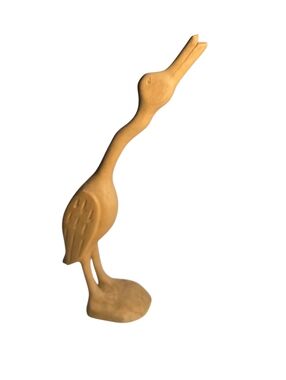 Hand Carved Teak? Wood Bird Goose Crane Egret Figurine Sculpture 11" Tall